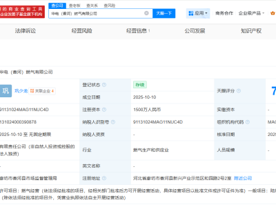 华电集团在香河成立燃气公司  注册资本1500万