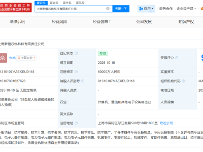 大恒科技在上海成立新恒芯锐科技公司  注册资本6亿