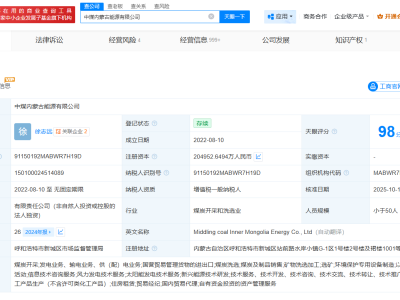 中煤内蒙古能源公司增资至约20.5亿 增幅约105%
