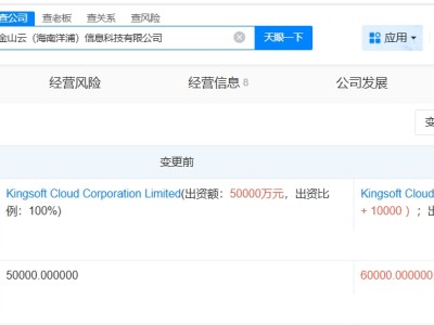金山云旗下海南洋浦信息科技公司增资至6亿美元 增幅20%
