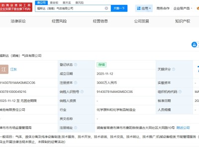 福斯达等在湖南成立气体公司  注册资本3000万