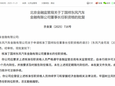 东风汽车金融人事变动：冯长军卸任 丁国祥任职资格获批接任董事长