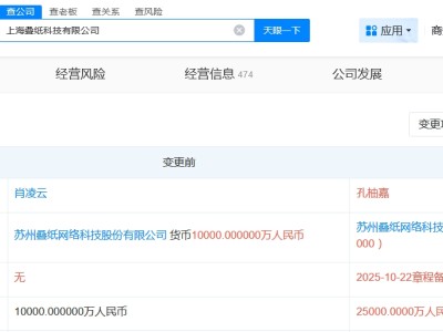 上海叠纸科技公司增资至2.5亿 增幅150%