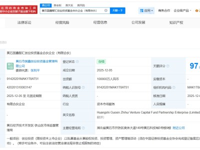 黄石国鑫智汇创业投资基金合伙登记成立 出资额10亿