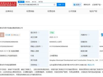 青岛市政开发建设集团登记成立 注册资本60亿