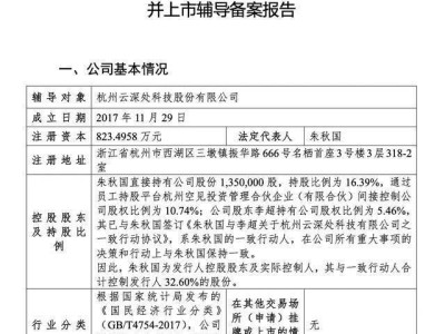 云深处科技启动A股IPO征程：中信建投保驾，实控人朱秋国持股超三成