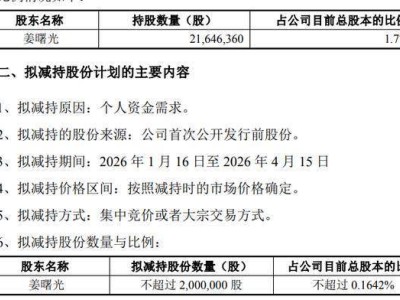 崇达技术副总姜曙光因个人资金需求拟减持股份 持股超1.7%系董事长兄长