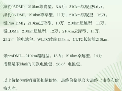 比亚迪插混新车型来袭！8.6万起享210km续航，覆盖多系列满足多元需求