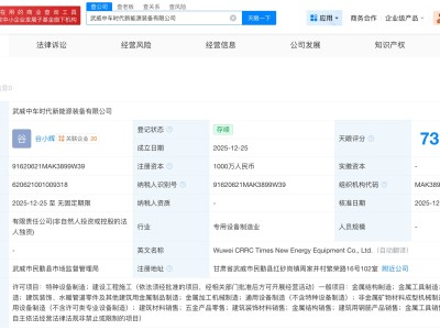 中国中车在甘肃武威成立新能源装备公司 注册资本1000万