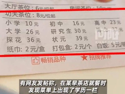 广州早茶店菜单创意足：用学历代指价格，“小学”到“博士”菜品有别