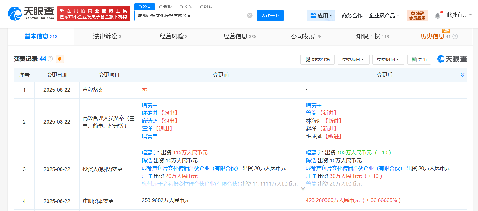 多个股东退出哪吒2电影配音公司