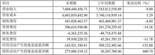 安井食品半年报相关数据
