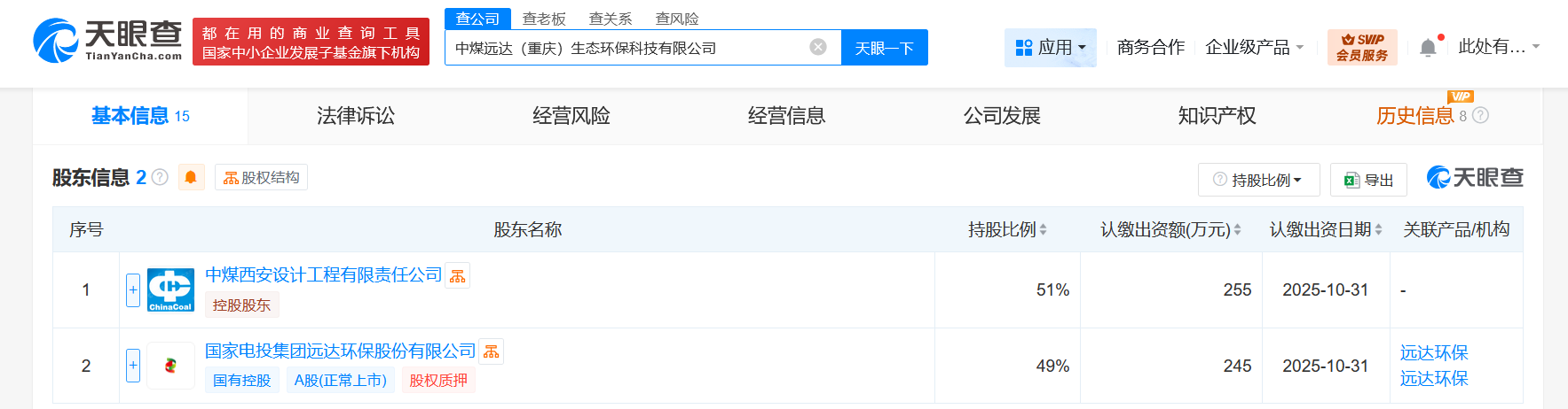 中国中煤、远达环保在重庆成立生态环保科技公司 注册资本500万
