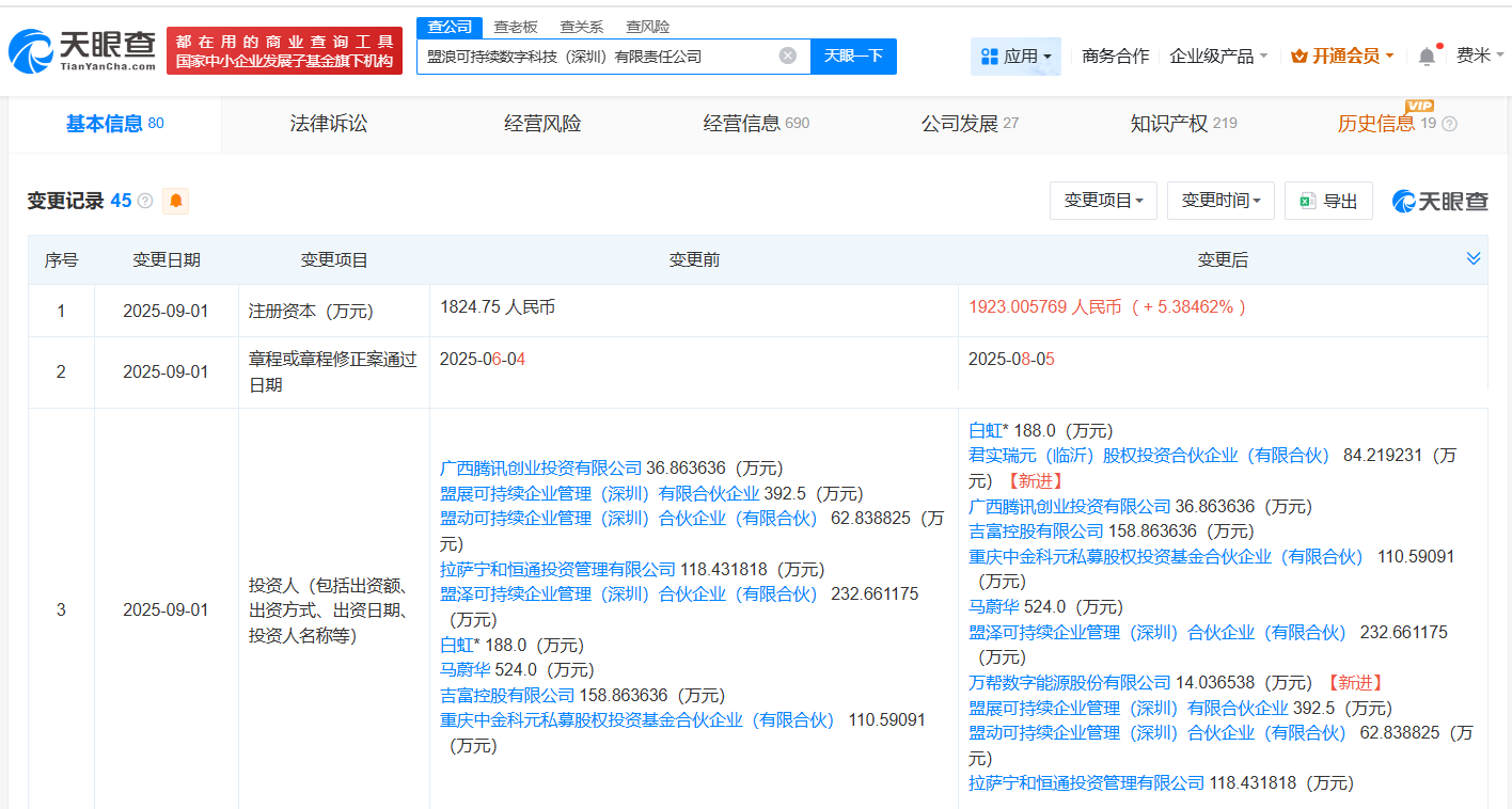 星星充电等入股金融科技企业盟浪 后者股东含腾讯等