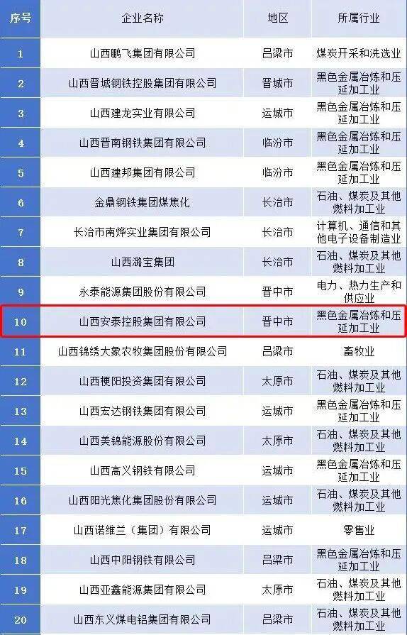 2025山西省民营企业100强榜单