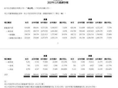 比亚迪2025年成绩单：全年销量超460万辆 海外销售强势破百万辆