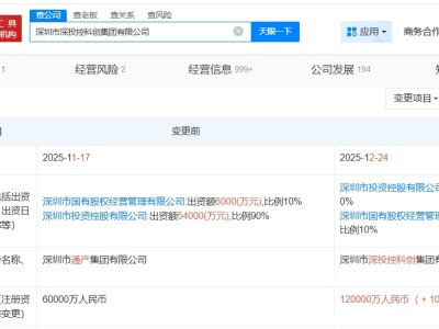 深投控科创集团增资至12亿