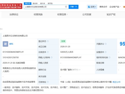 君实生物在上海成立新科技公司 注册资本5亿