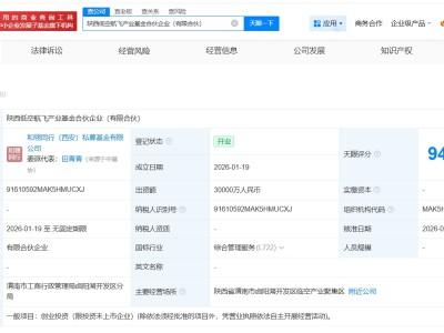 陕西低空航飞产业基金登记成立 出资额3亿