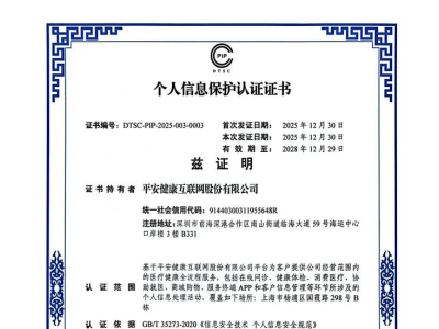 全国首批、行业首家！平安好医生获中央网信办个人信息保护认证