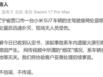 小米SU7起火事件有新进展：官方回应系车内遗留火源所致 非车辆自身问题