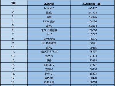 2025年SUV市场“热力”全开！33款车型销量破十万 特斯拉Model Y登顶