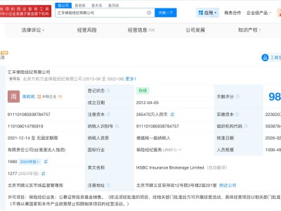 汇丰保险经纪公司增资至约26.5亿