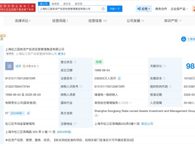 上海松江国有资产投资经营管理集团增资至23.9亿 增幅约14%