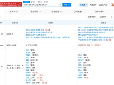 南京江北新区产业投资集团增资至68.9亿 增幅约5%