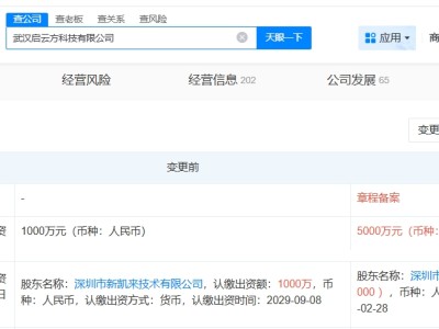 新凯来旗下启云方增资至5000万 增幅400%
