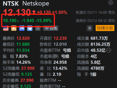 美股异动丨Netskope盘前大跌16% Q4亏损收窄但指引较为保守