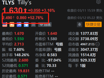 美股异动丨Tilly's盘前大涨约53% Q4业绩扭亏为盈、本季指引强劲
