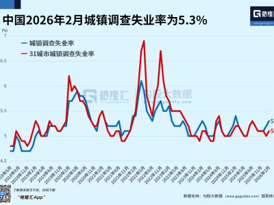 中国2月城镇调查失业率5.3%，高于预期