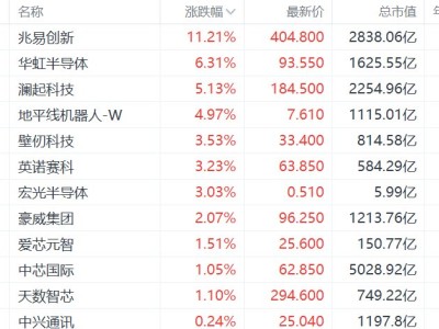 港股芯片股拉升：兆易创新涨超11%，华虹半导体涨超6%