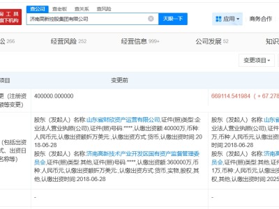 济南高新控股集团增资至66.9亿 增幅约67%