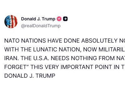 特朗普:北约在伊朗问题上毫无作为