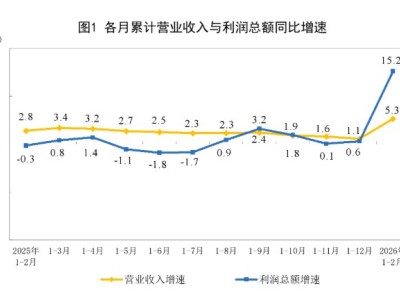 国家统计局:1—2月份全国规模以上工业企业利润增长15.2%