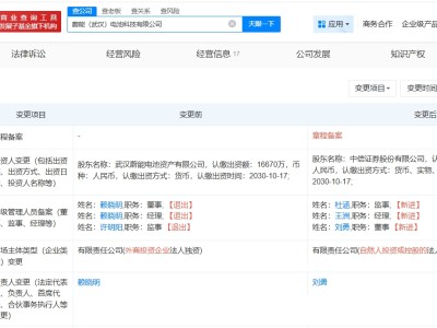 中信证券接手蔚能旗下武汉电池科技公司