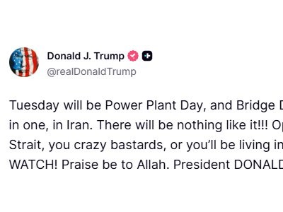 特朗普威胁星期二打击伊朗电厂和桥梁