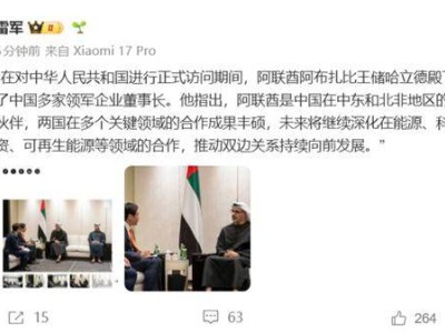 阿联酋王储访华深化合作 雷军晒与哈立德会晤照 西班牙首相亦到访小米