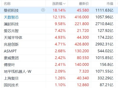 港股芯片股集体上涨，壁仞科技涨超18%