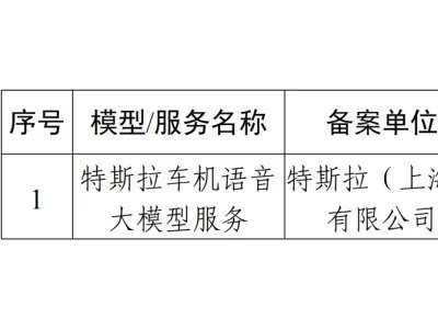 特斯拉车机语音大模型服务完成备案