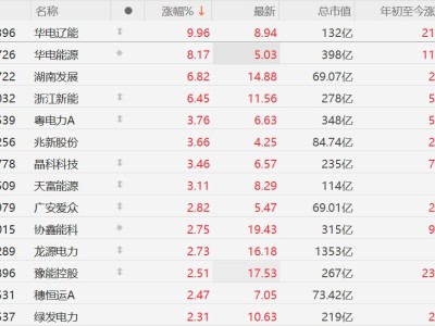 A股电力股集体上涨，华电辽能涨停，华电能源涨超8%