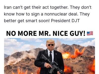 特朗普称伊朗无法达成一致意见 带图配文称不再当“好好先生”