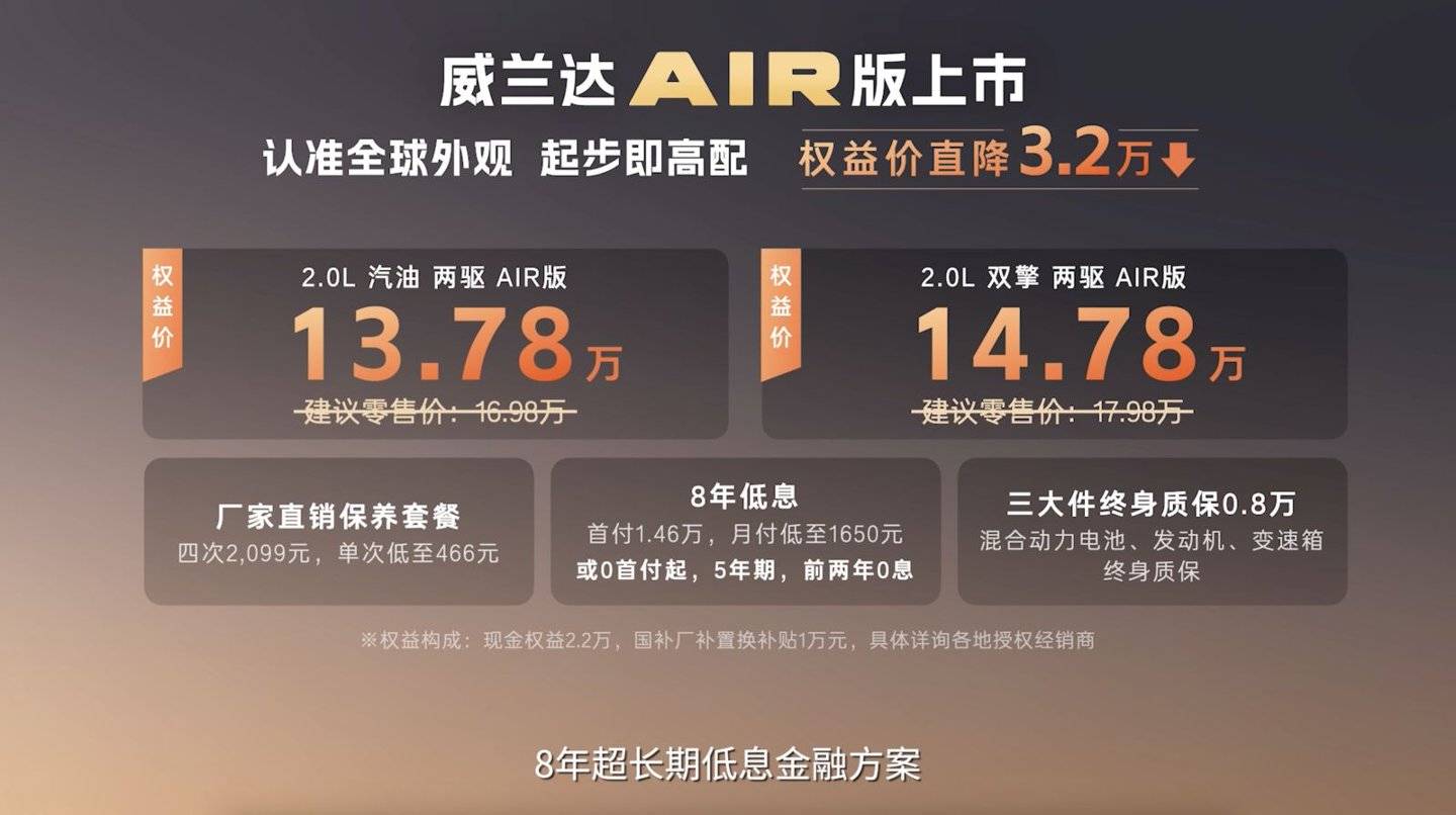 广汽丰田全新威兰达AIR版外观